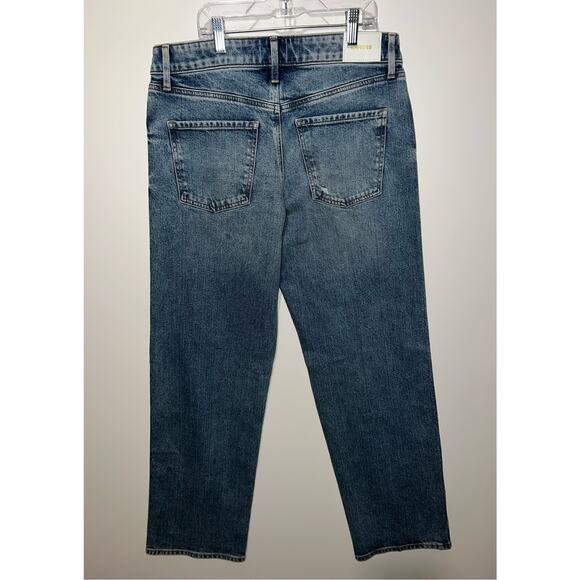 Express women’s distressed relaxed straight low rise button zipper blue jeans - Picture 4 of 9